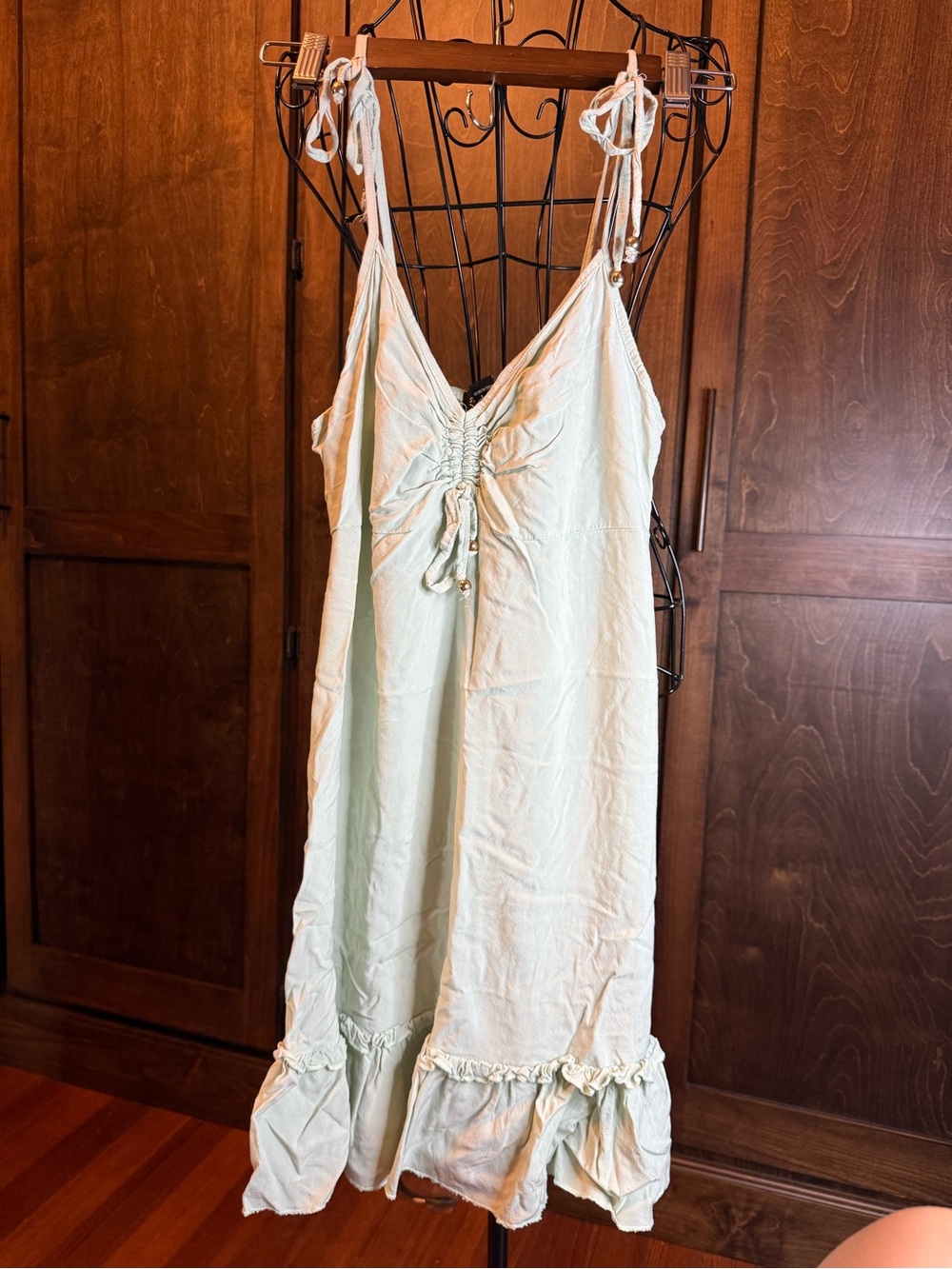Streetwear Society Light Sage Green Tie-Shoulder Maxi Dress